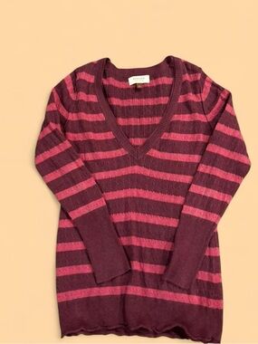 Sonoma Burgundy and Pink Striped V-Neck Sweater